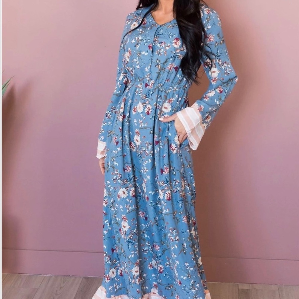 Mikarose Blue Floral Maxi Modest Dress XS